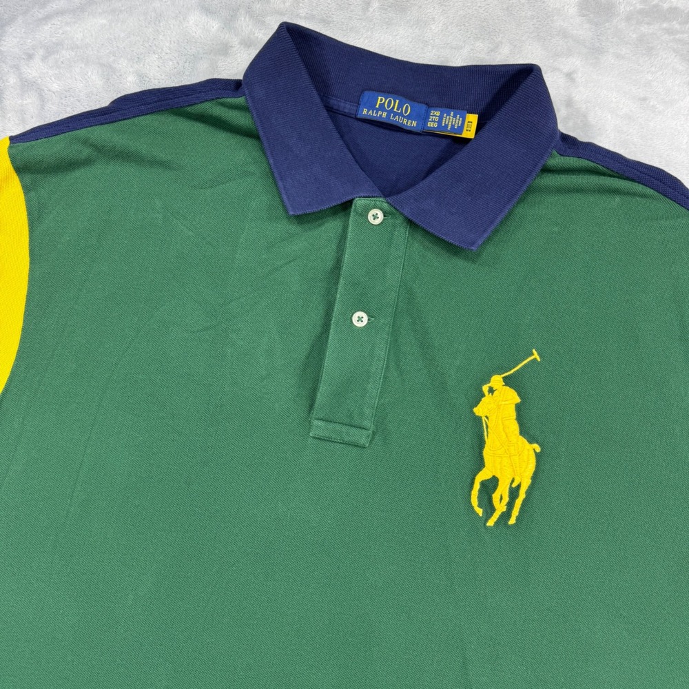 POLO RALPH LAUREN Big Pony Colorblock Polo Men 2XB Green Navy Red Yellow Big‎